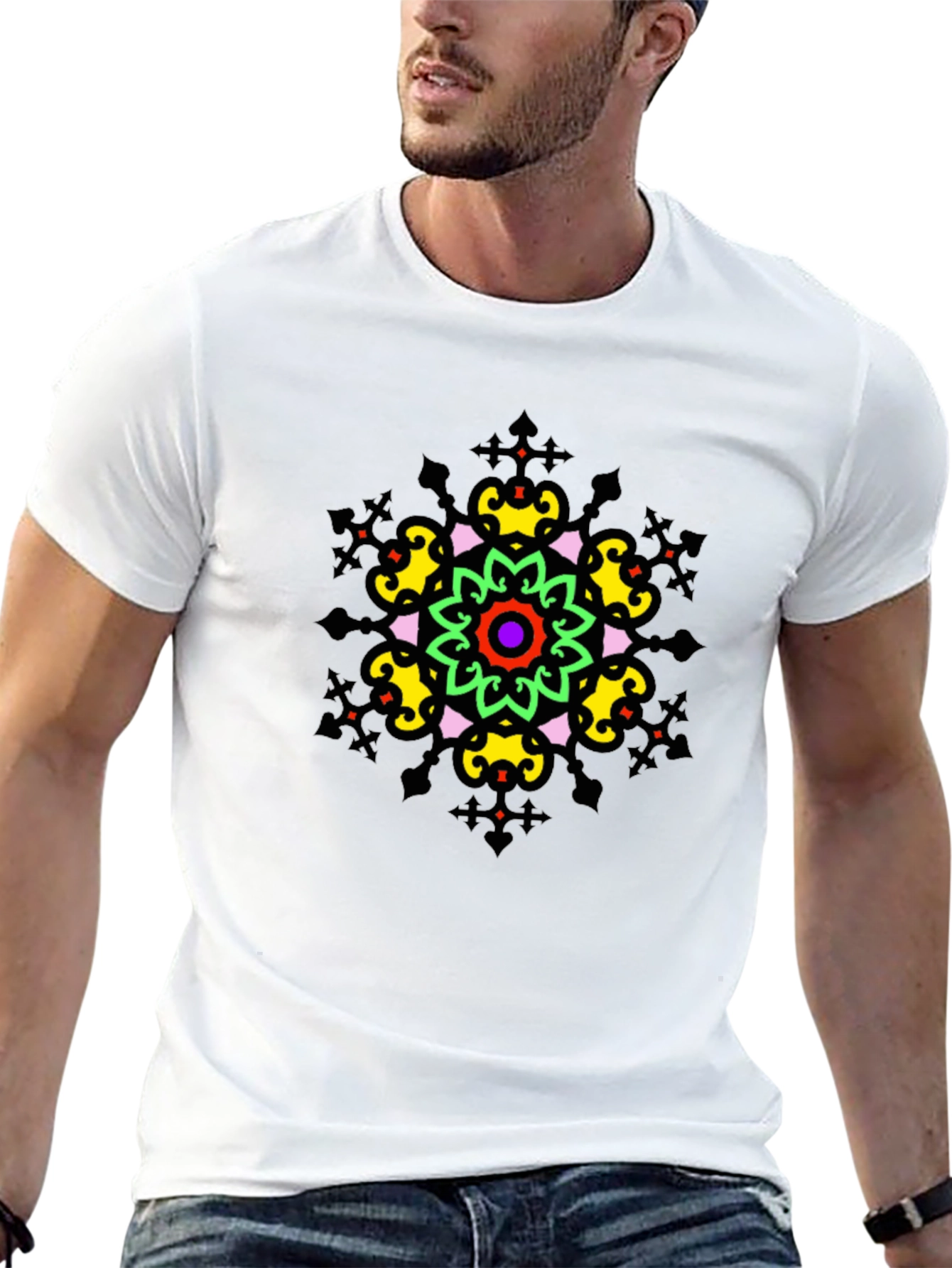 Vibrant Mandala Graphic Tee - Stylish Unisex Black T-Shirt