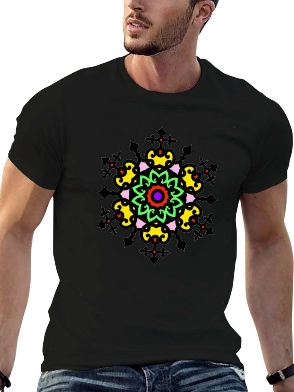 Vibrant Mandala Graphic Tee - Stylish Unisex Black T-Shirt