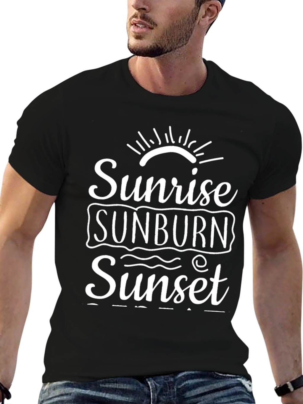 Sunrise Sunburn Sunset Black Graphic T-Shirt