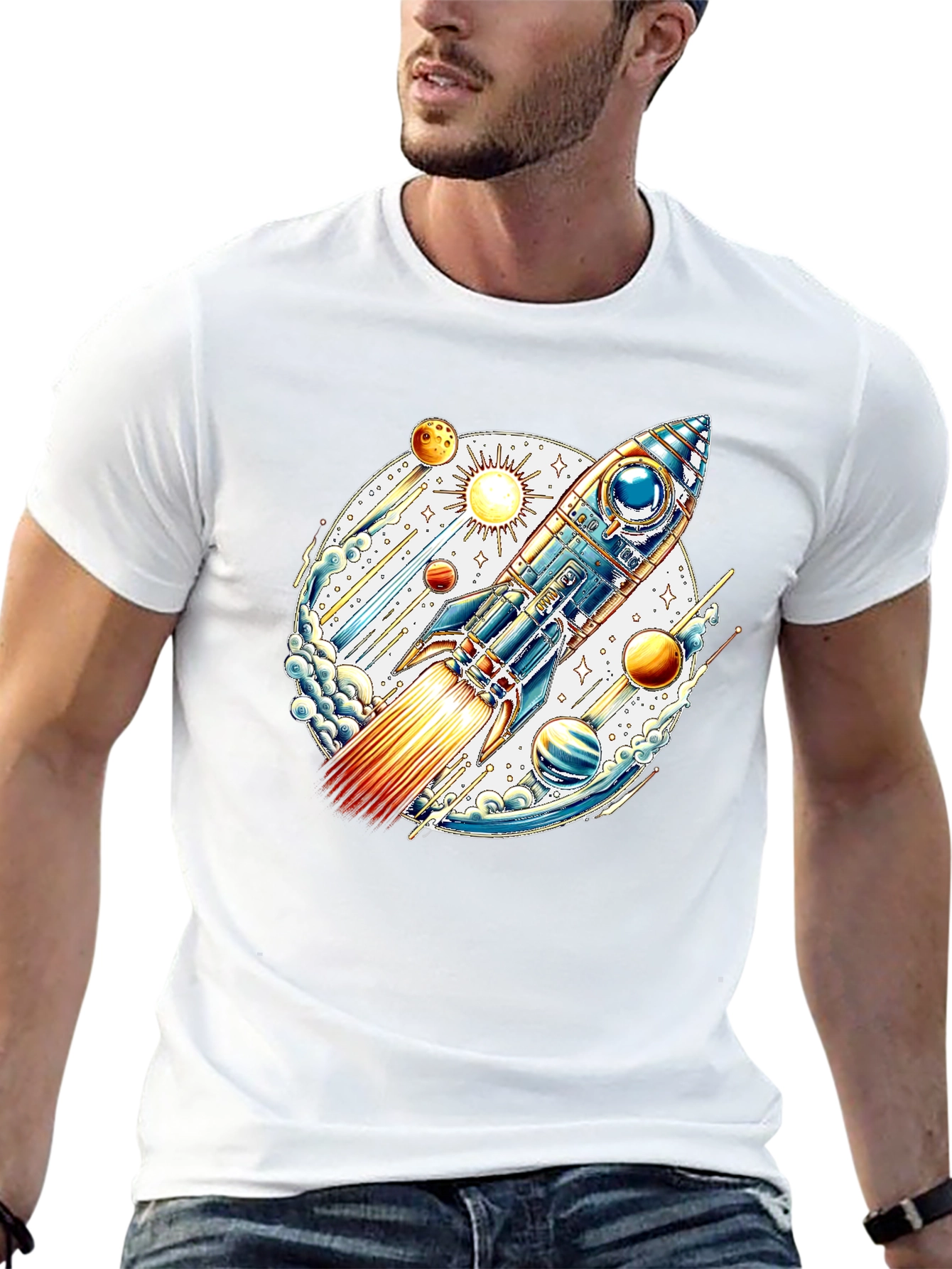 Space Rocket Graphic Tee - Blast Off in Style!