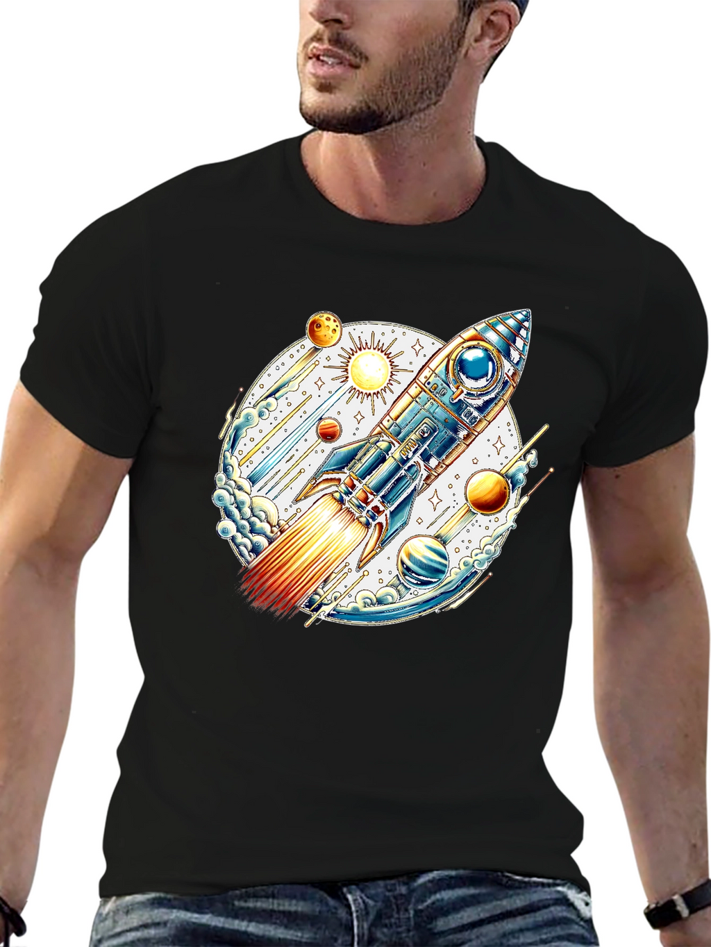 Space Rocket Graphic Tee - Blast Off in Style!