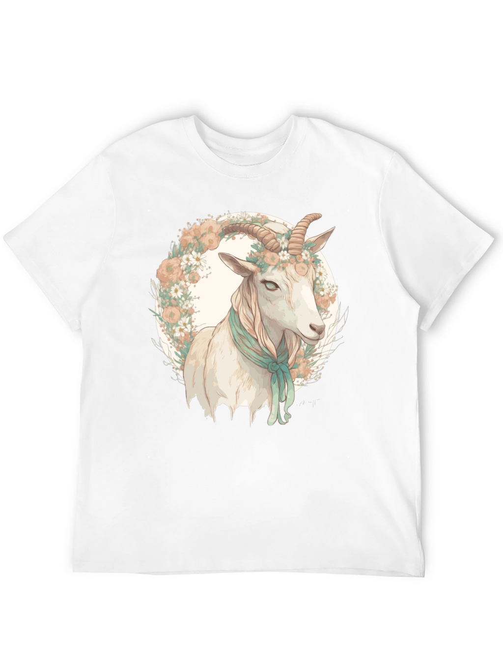 Goat Floral Wreath Black T-Shirt