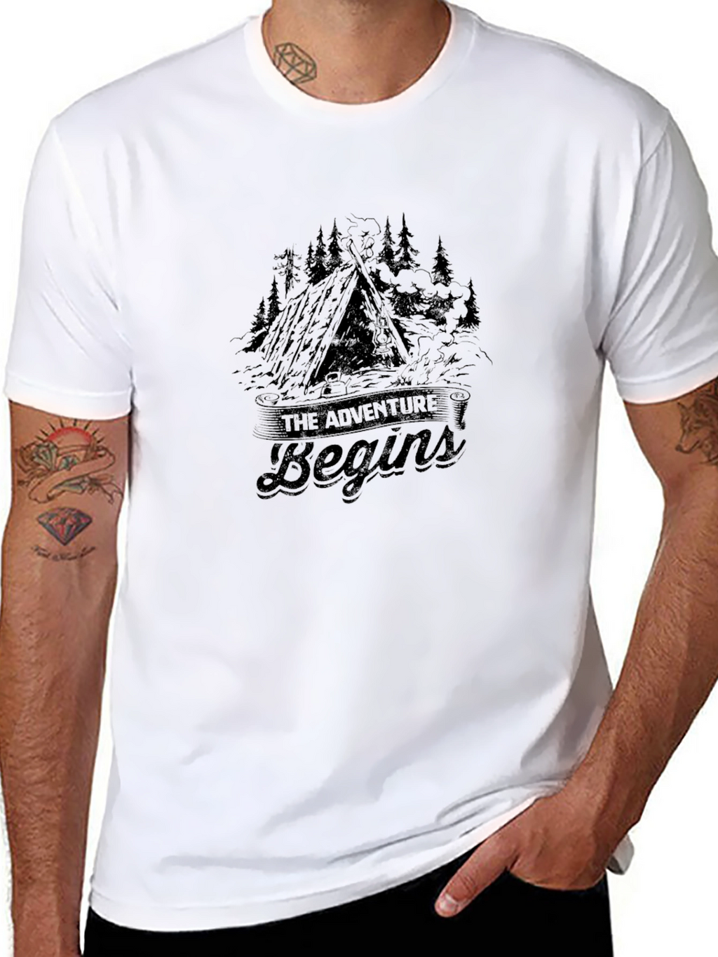 Adventure Begins Black T-Shirt - Nature Inspired Tee