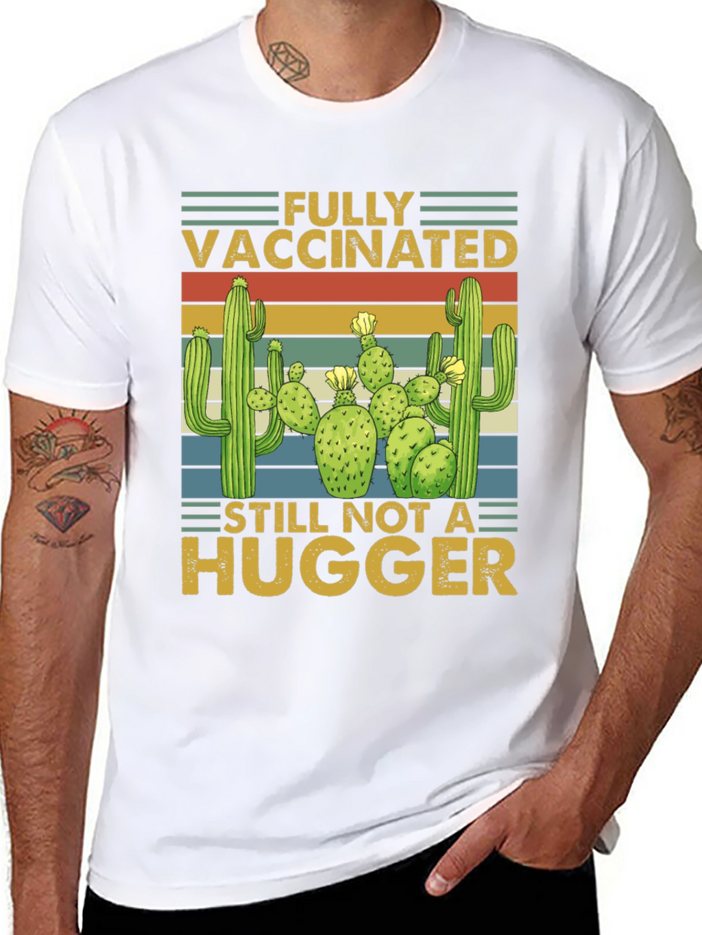 Vaccinated Not a Hugger Cactus T-Shirt