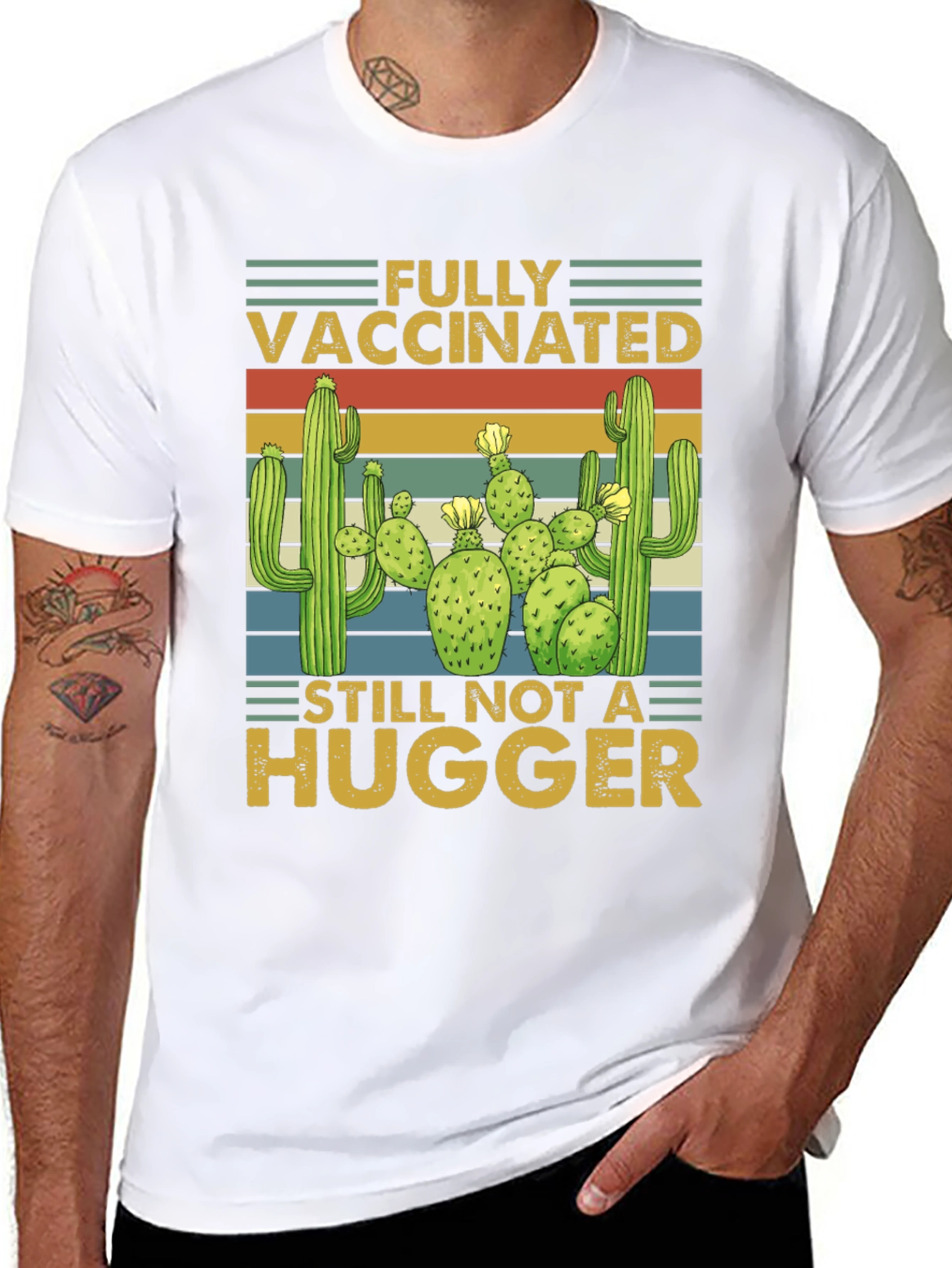 Vaccinated Not a Hugger Cactus T-Shirt