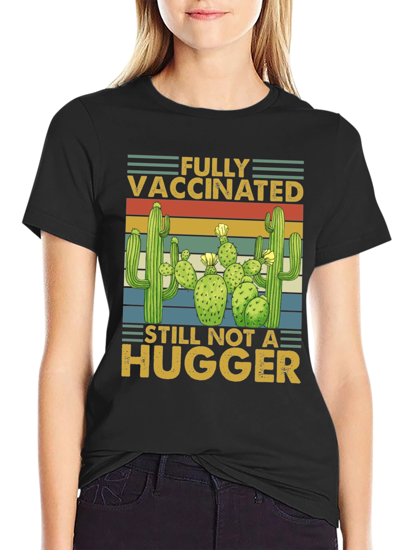 Vaccinated Not a Hugger Cactus T-Shirt
