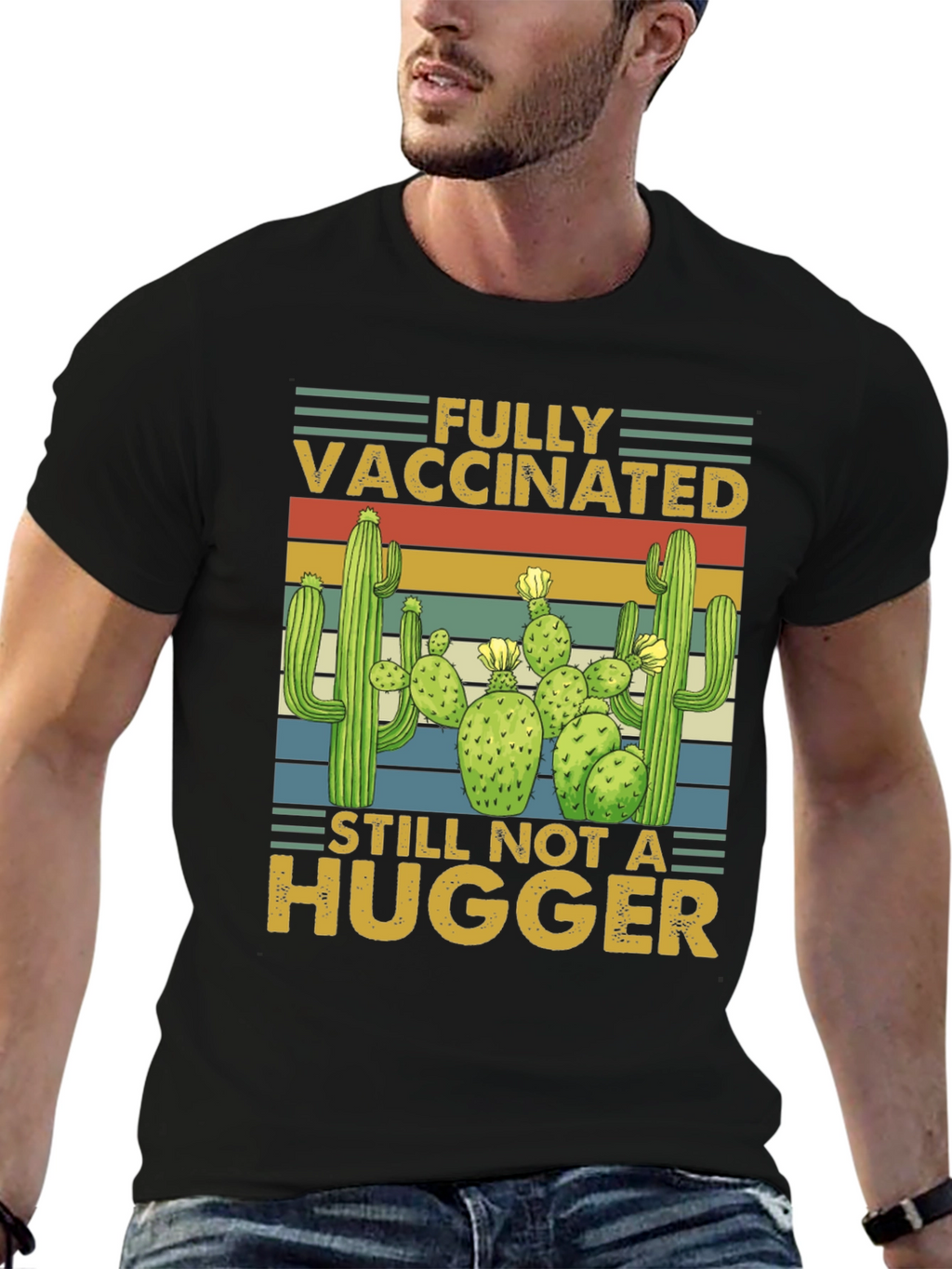 Vaccinated Not a Hugger Cactus T-Shirt