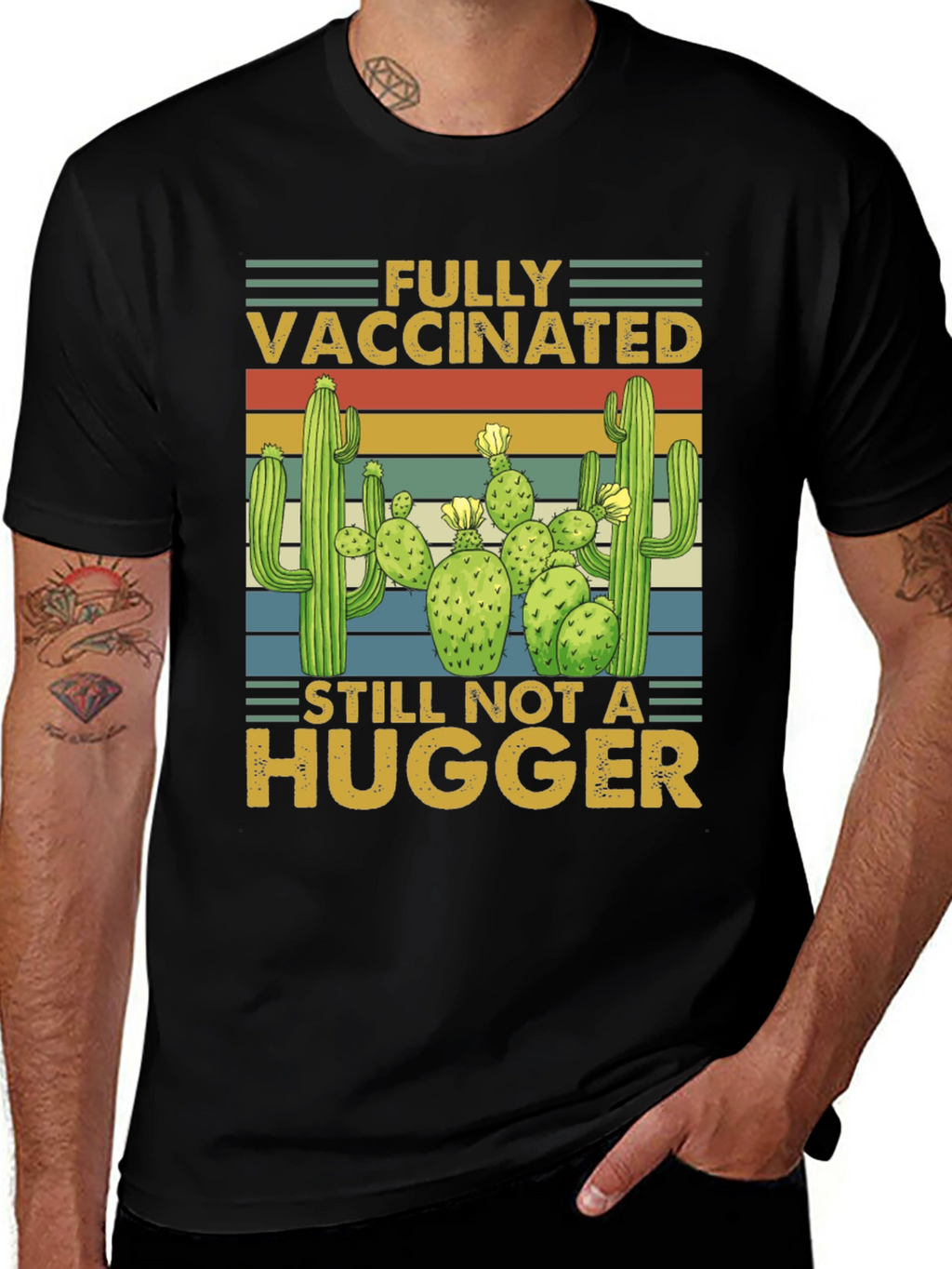 Vaccinated Not a Hugger Cactus T-Shirt