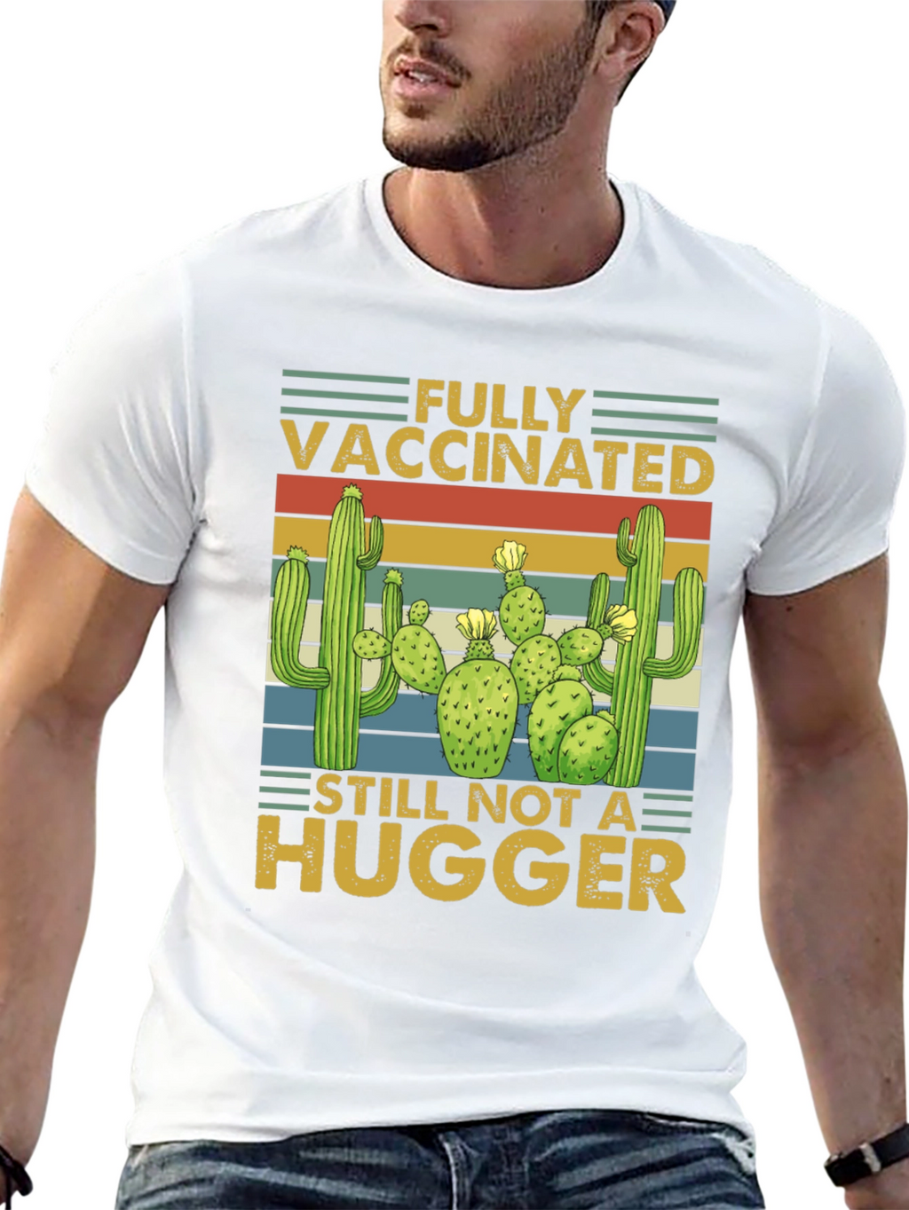 Vaccinated Not a Hugger Cactus T-Shirt