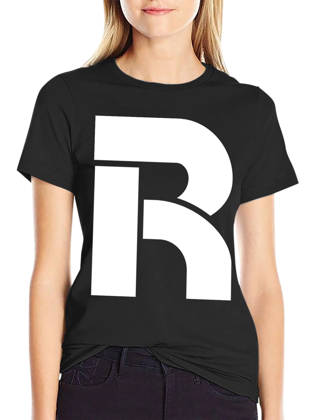 Bold White R Graphic Black T-Shirt