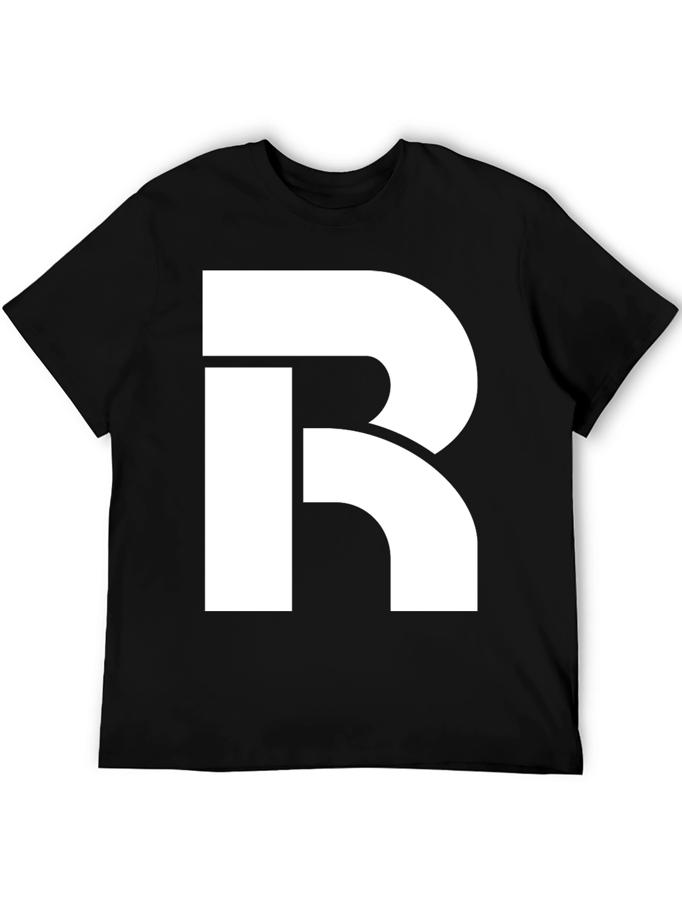 Bold White R Graphic Black T-Shirt