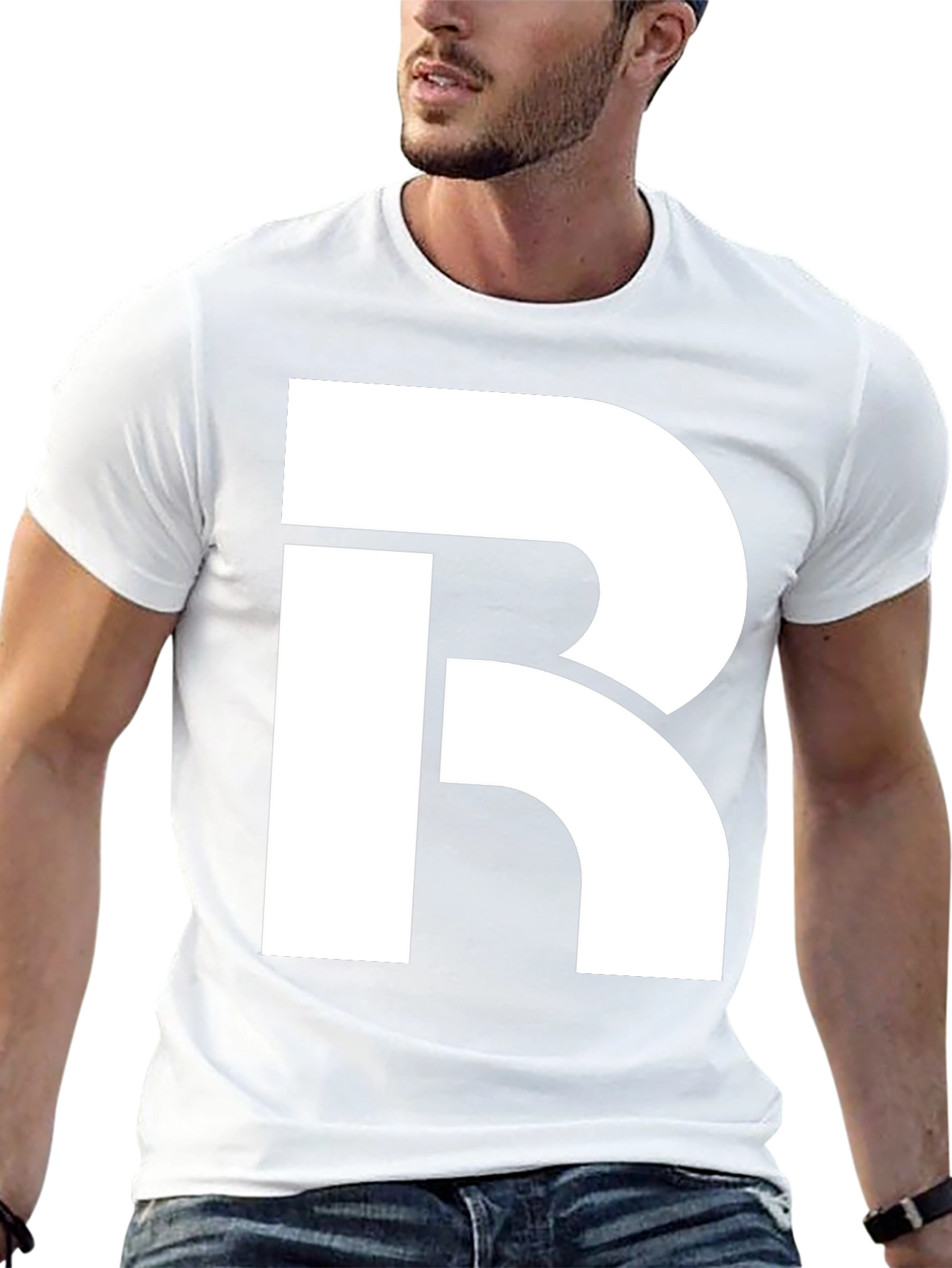 Bold White R Graphic Black T-Shirt