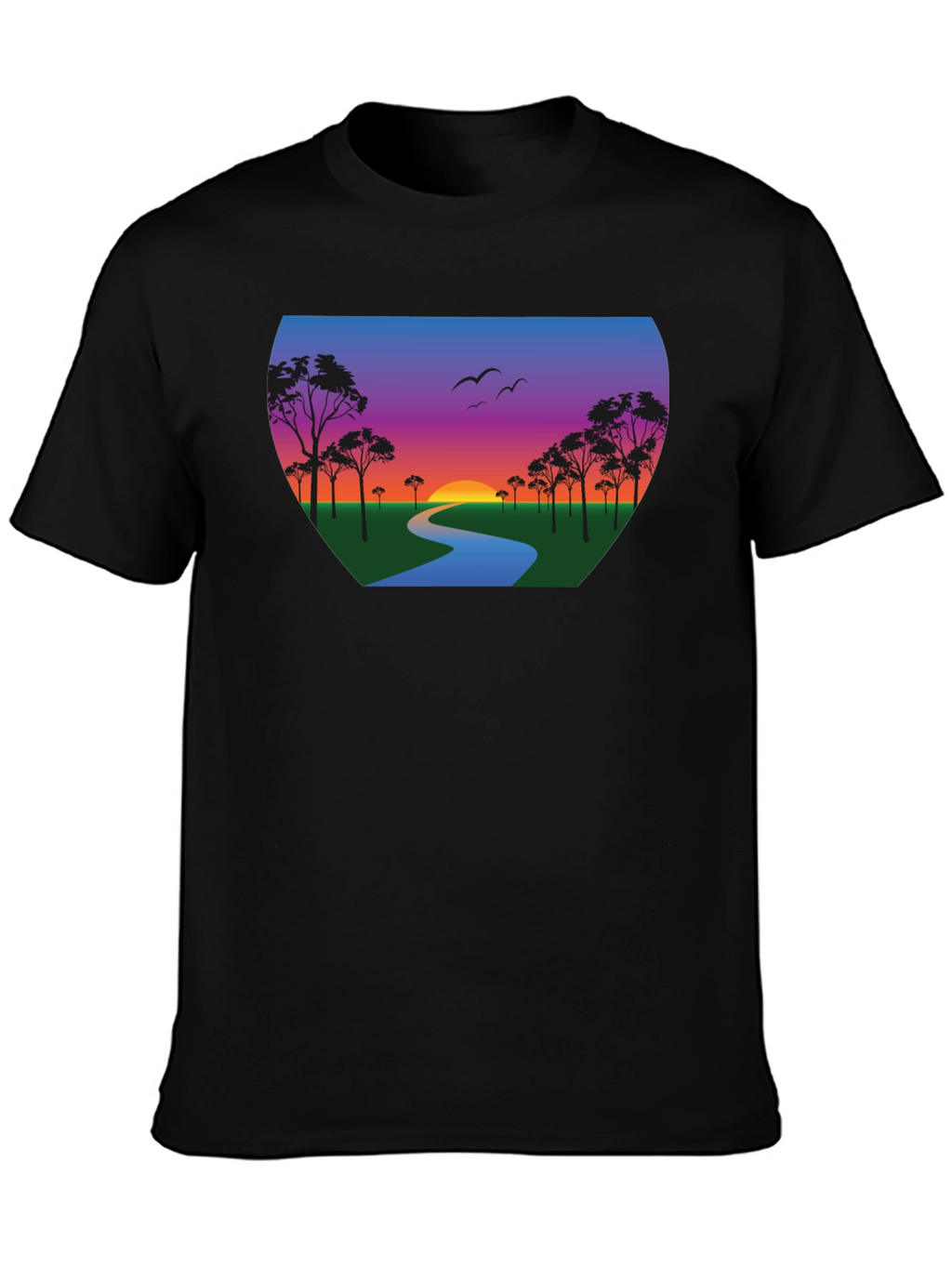 Sunset River Graphic Tee - Black Cotton Blend