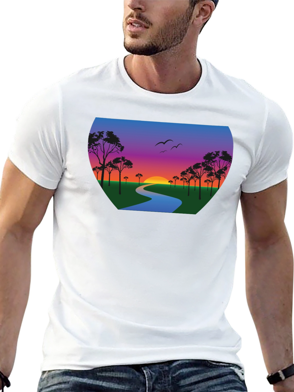 Sunset River Graphic Tee - Black Cotton Blend