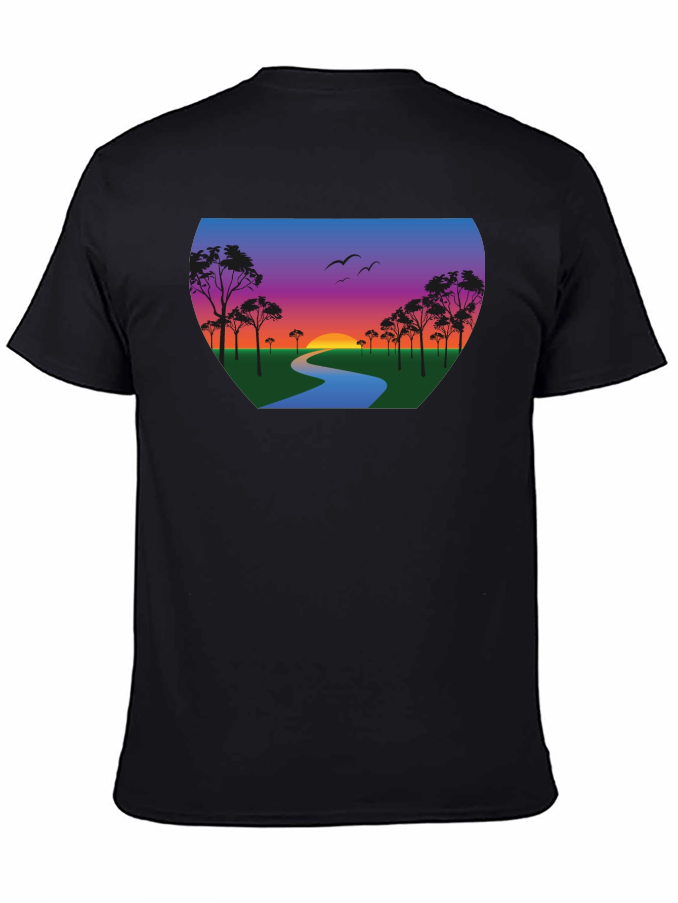 Sunset River Graphic Tee - Black Cotton Blend