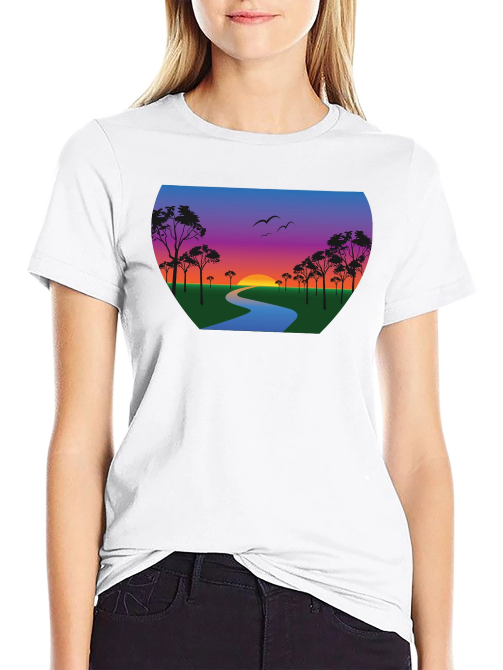 Sunset River Graphic Tee - Black Cotton Blend