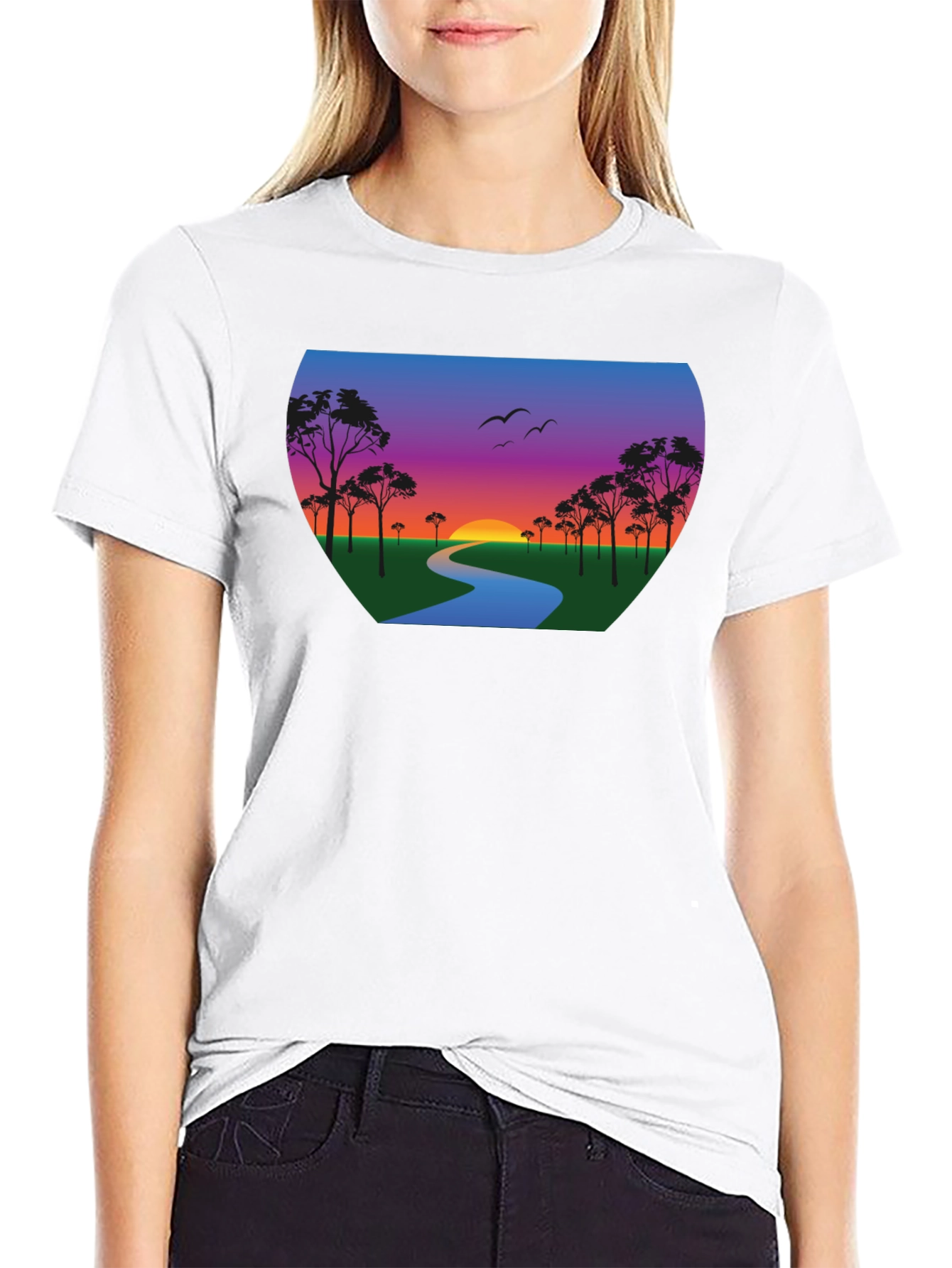 Sunset River Graphic Tee - Black Cotton Blend