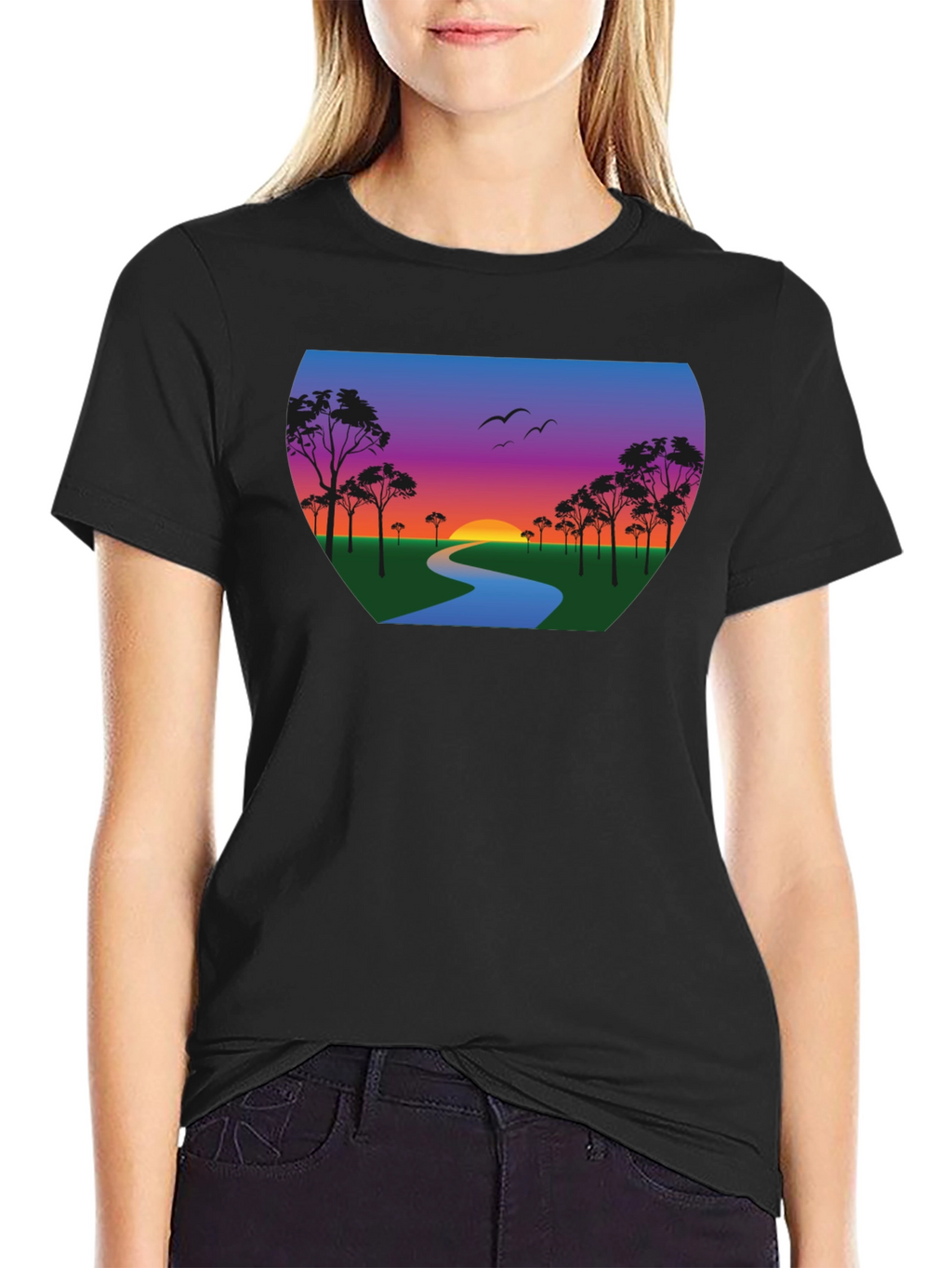 Sunset River Graphic Tee - Black Cotton Blend