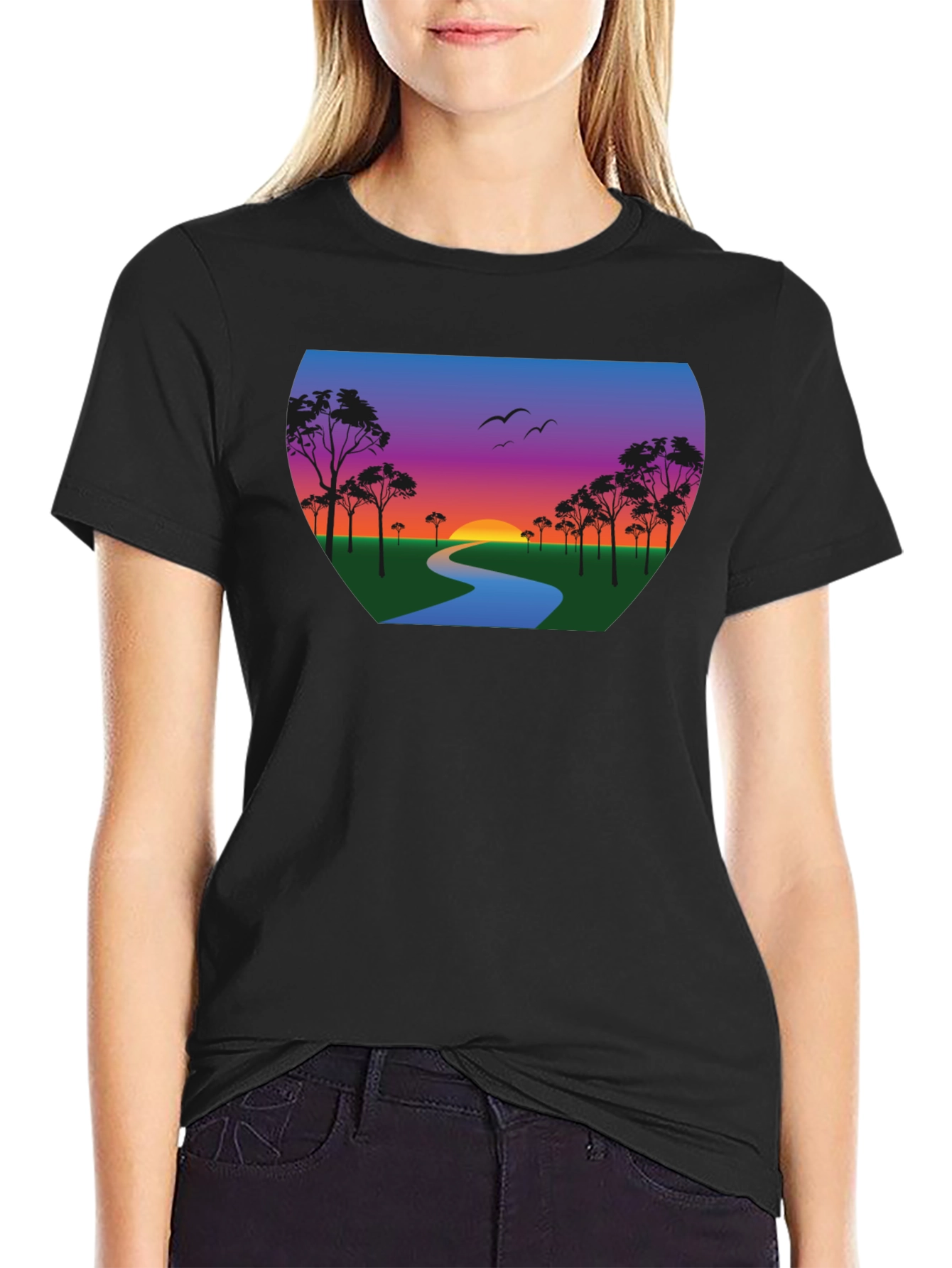 Sunset River Graphic Tee - Black Cotton Blend