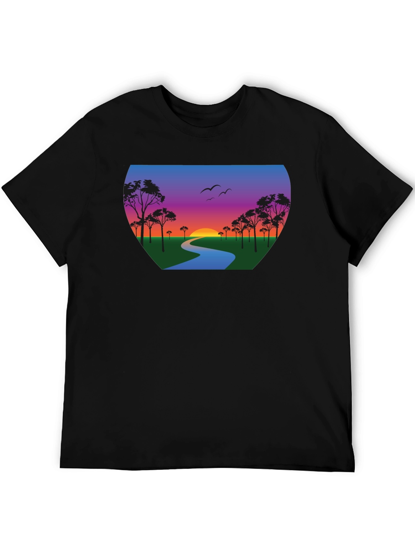 Sunset River Graphic Tee - Black Cotton Blend
