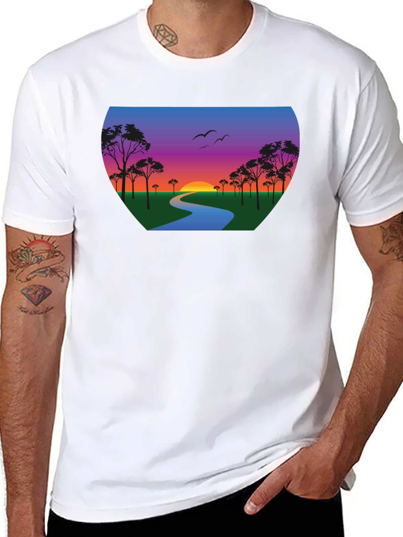 Sunset River Graphic Tee - Black Cotton Blend