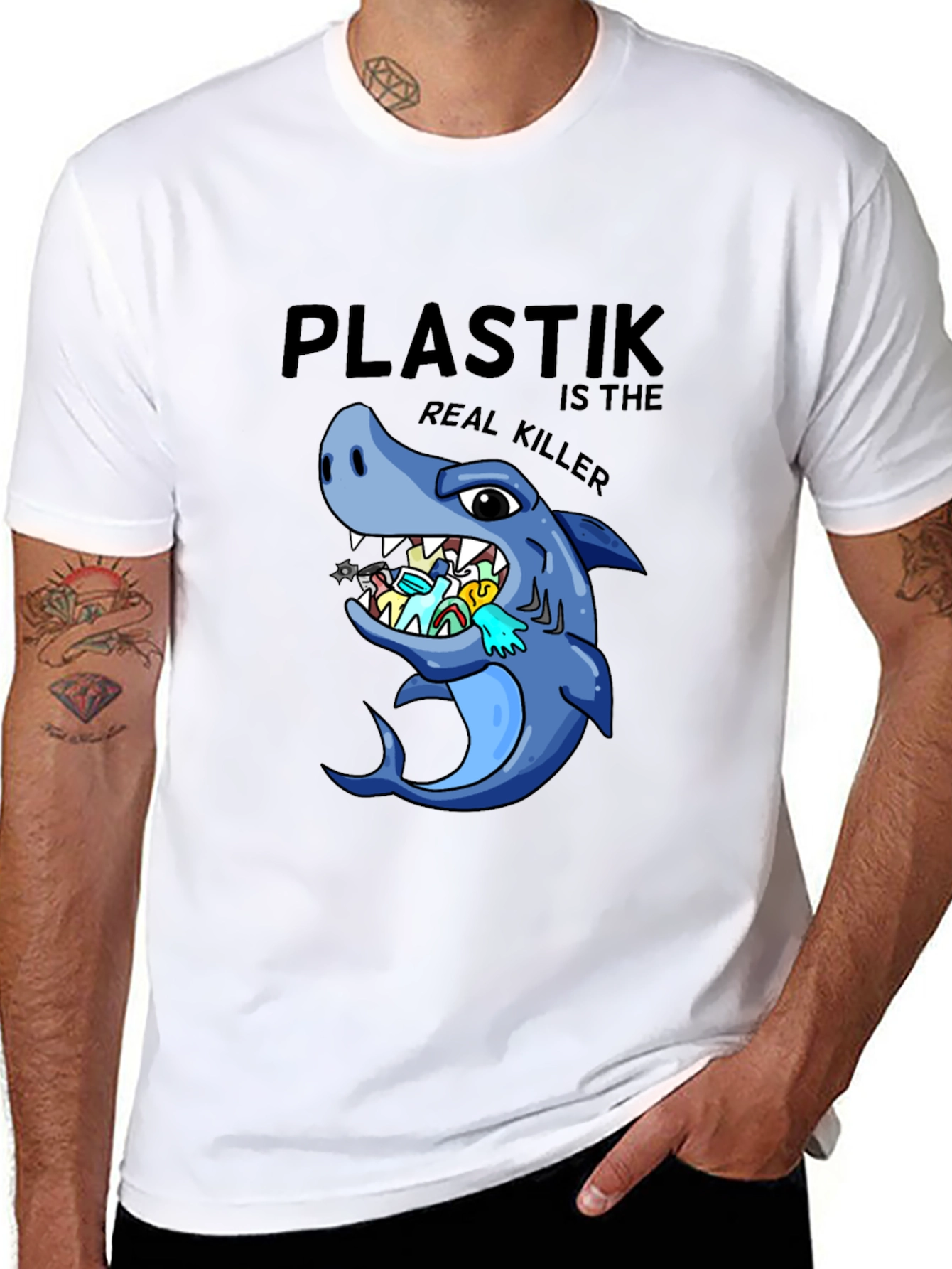 Plastik is the Real Killer T-Shirt - Shark Conservation