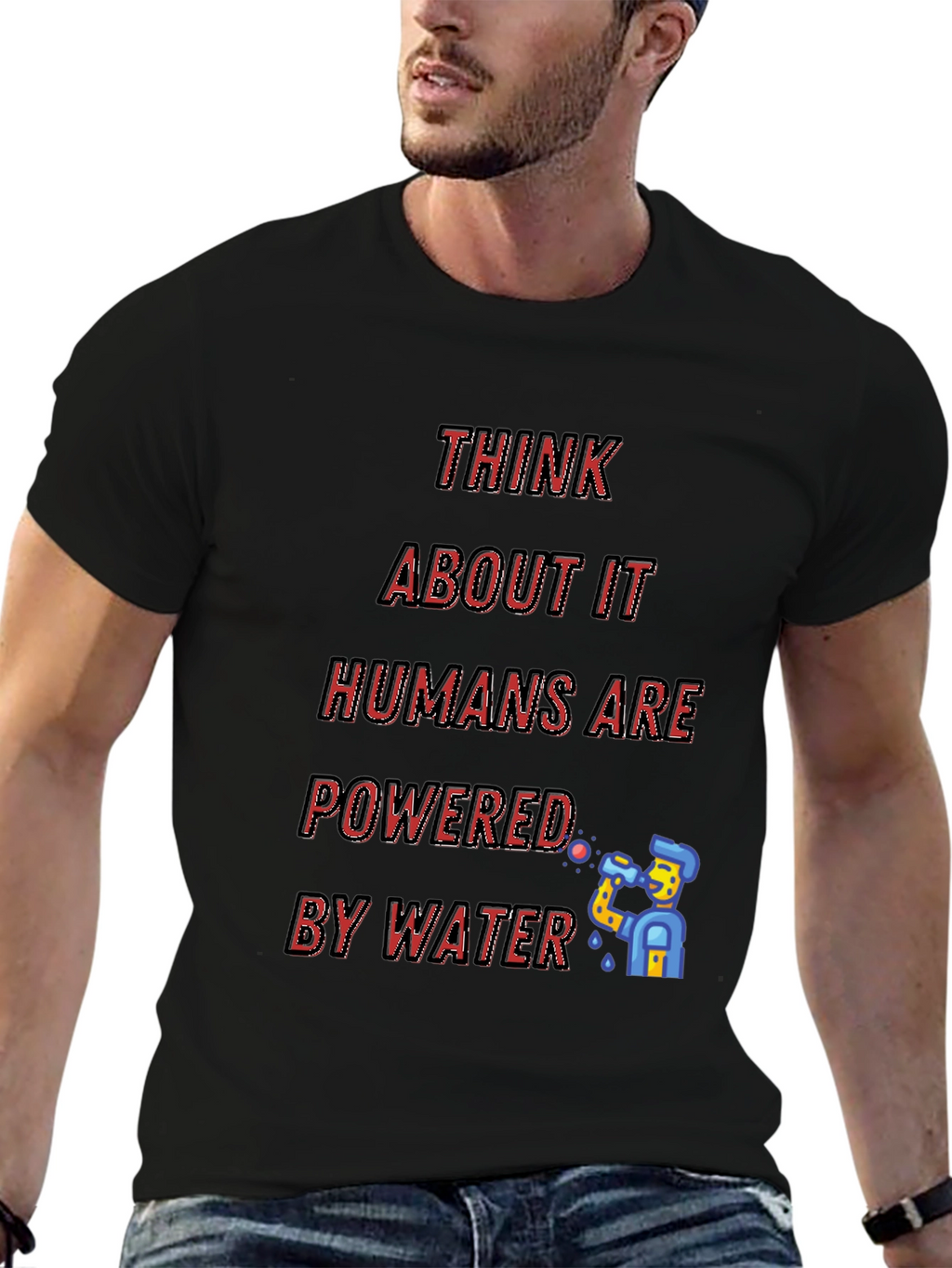 Humorous Powered by Water Graphic Tee