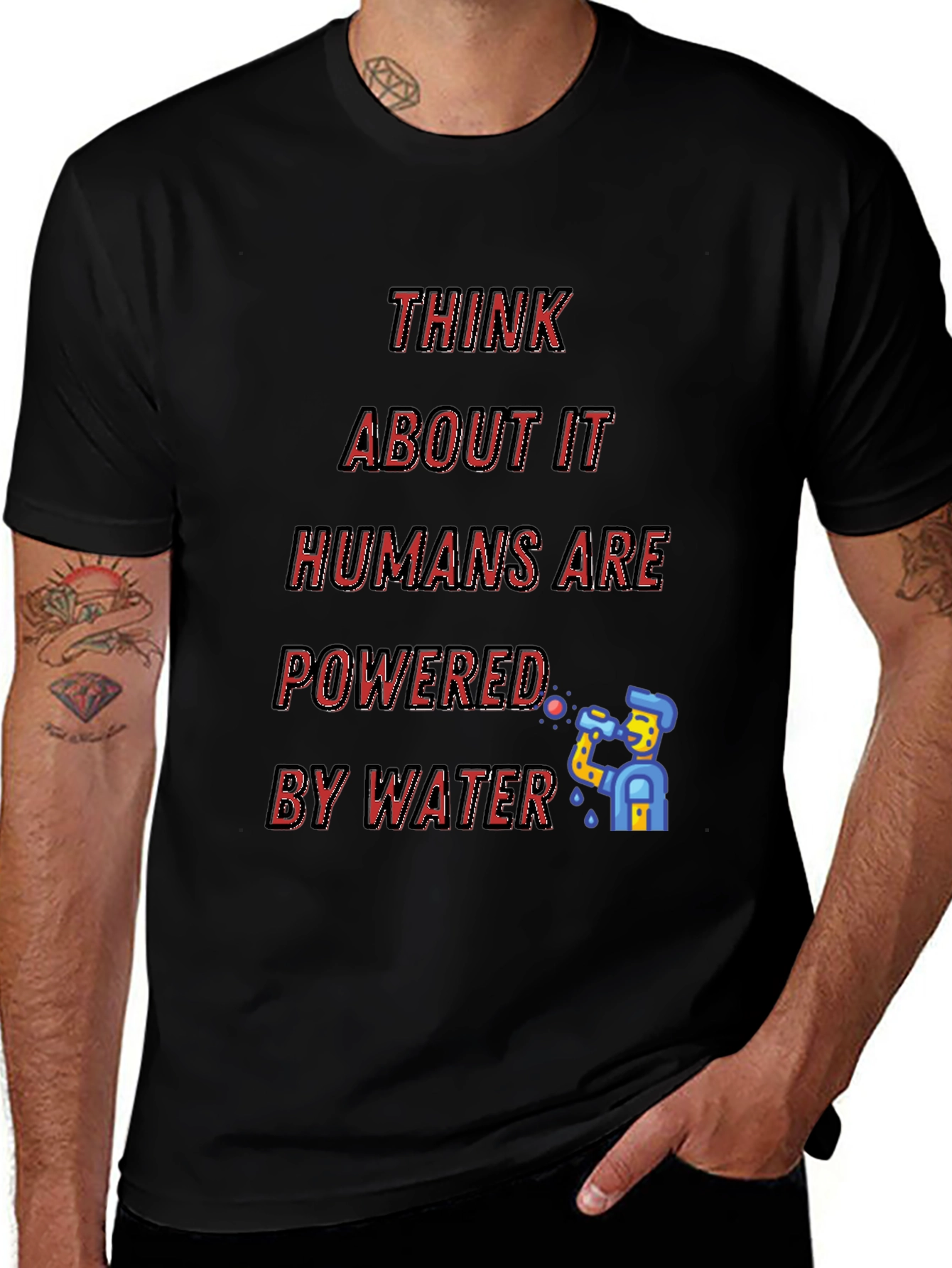 Humorous Powered by Water Graphic Tee