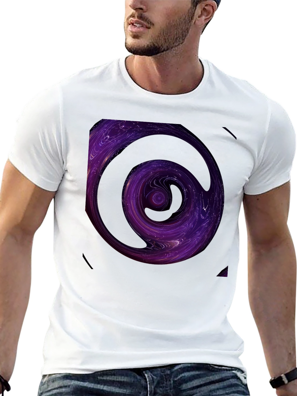 Abstract Purple Swirl Graphic Black T-Shirt