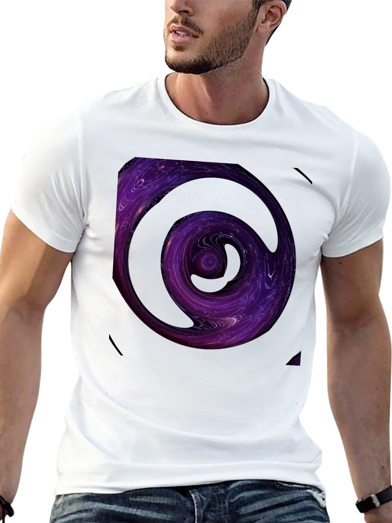 Abstract Purple Swirl Graphic Black T-Shirt