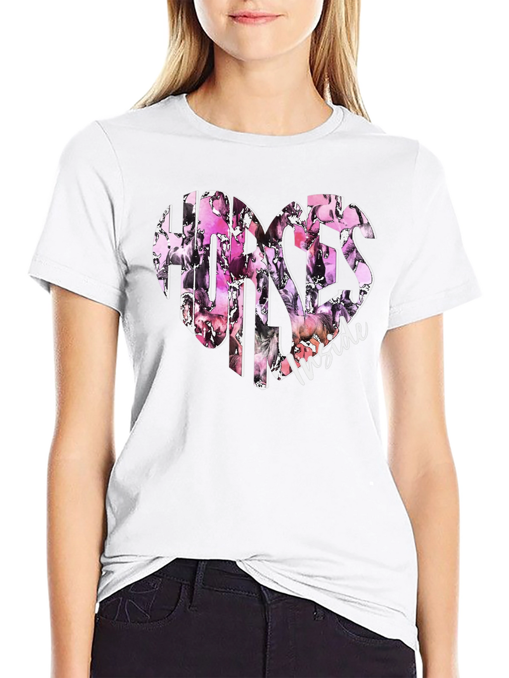 Horses Inside Heart Graphic Black T-Shirt