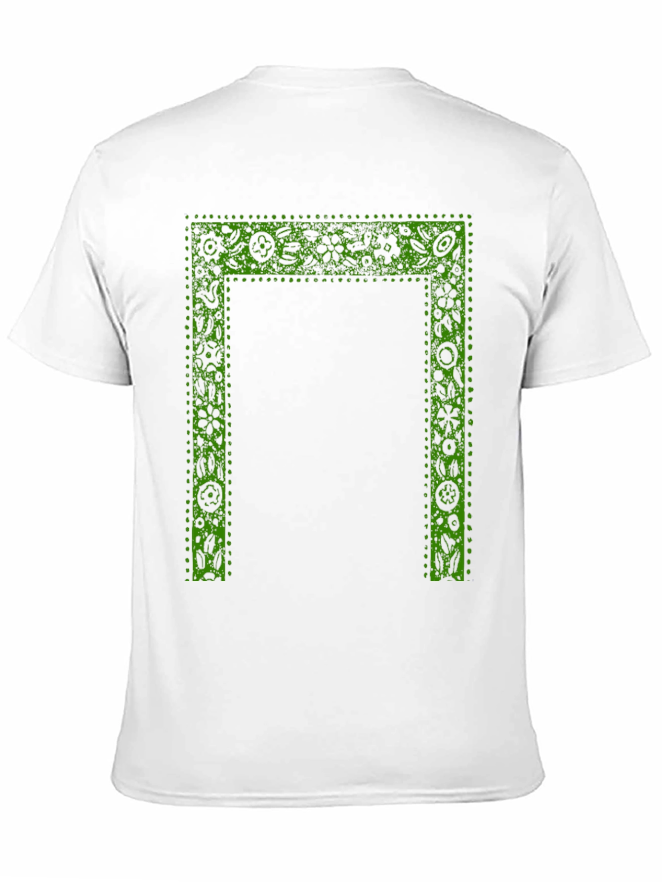 Green Floral Frame Print Black T-Shirt