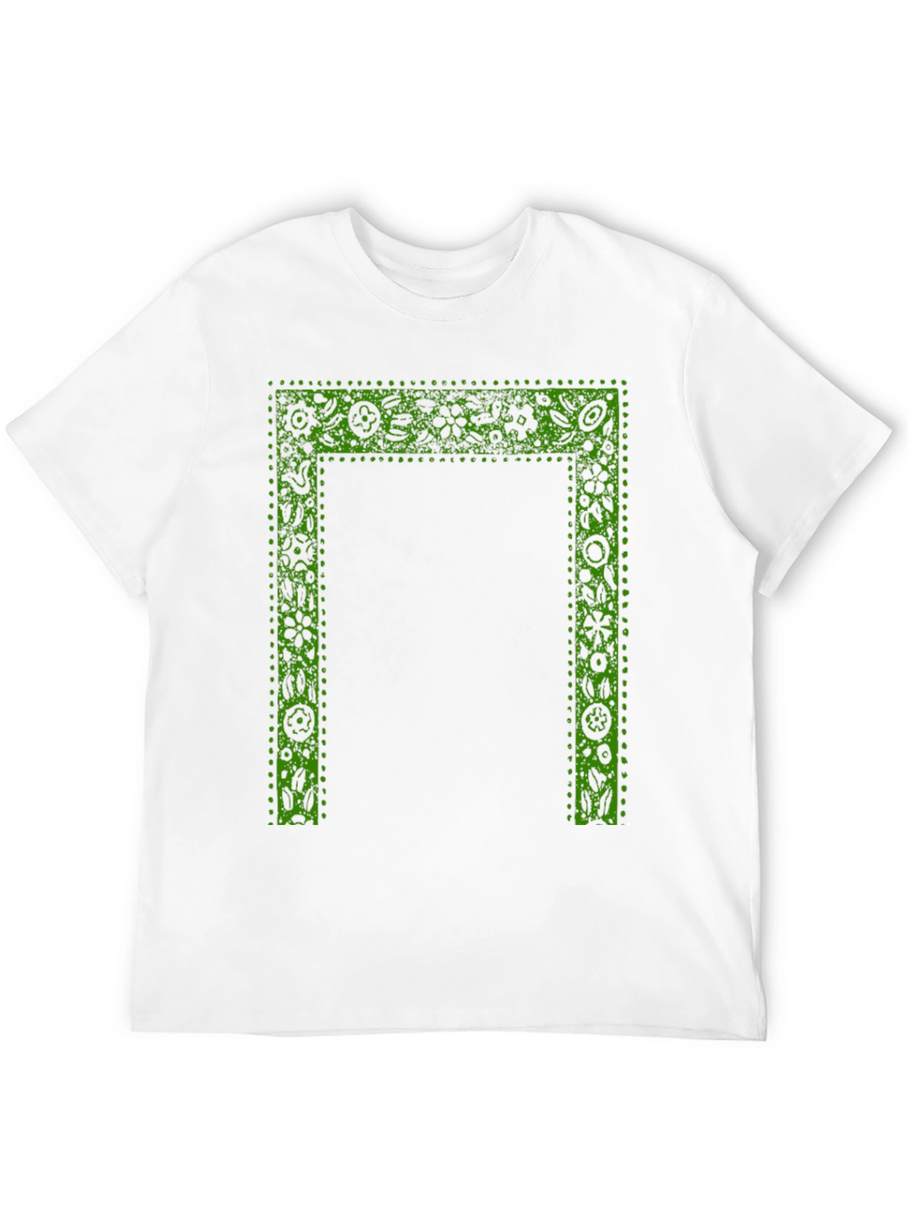 Green Floral Frame Print Black T-Shirt