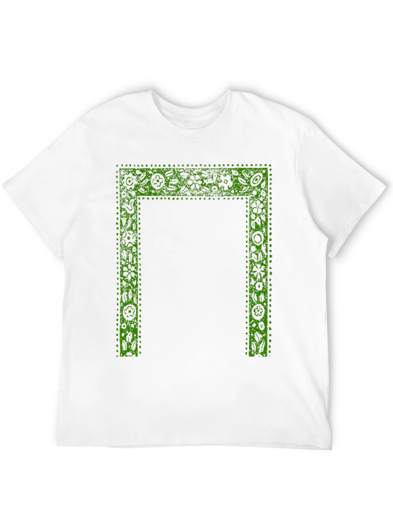 Green Floral Frame Print Black T-Shirt
