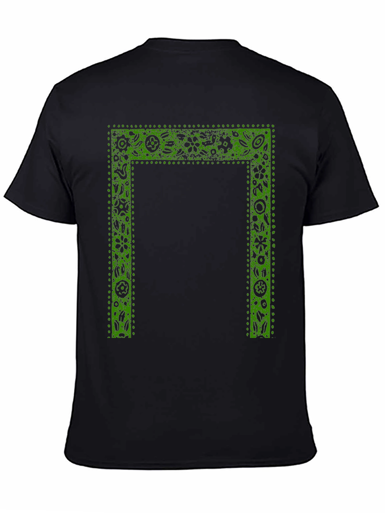 Green Floral Frame Print Black T-Shirt