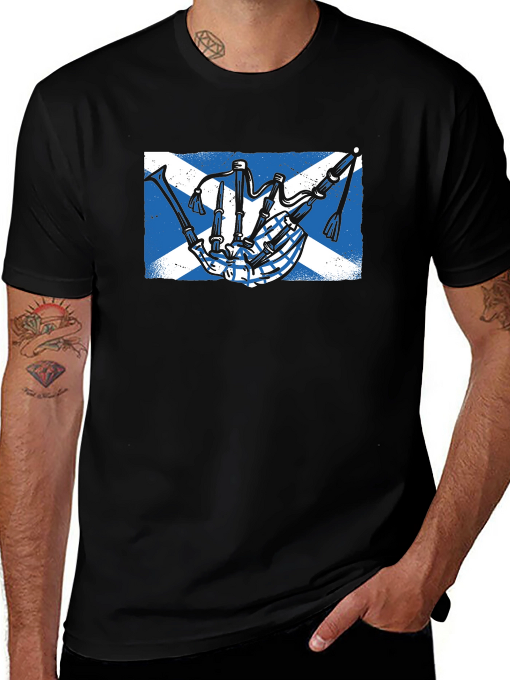 Scottish Bagpipe Flag Graphic Tee - Black