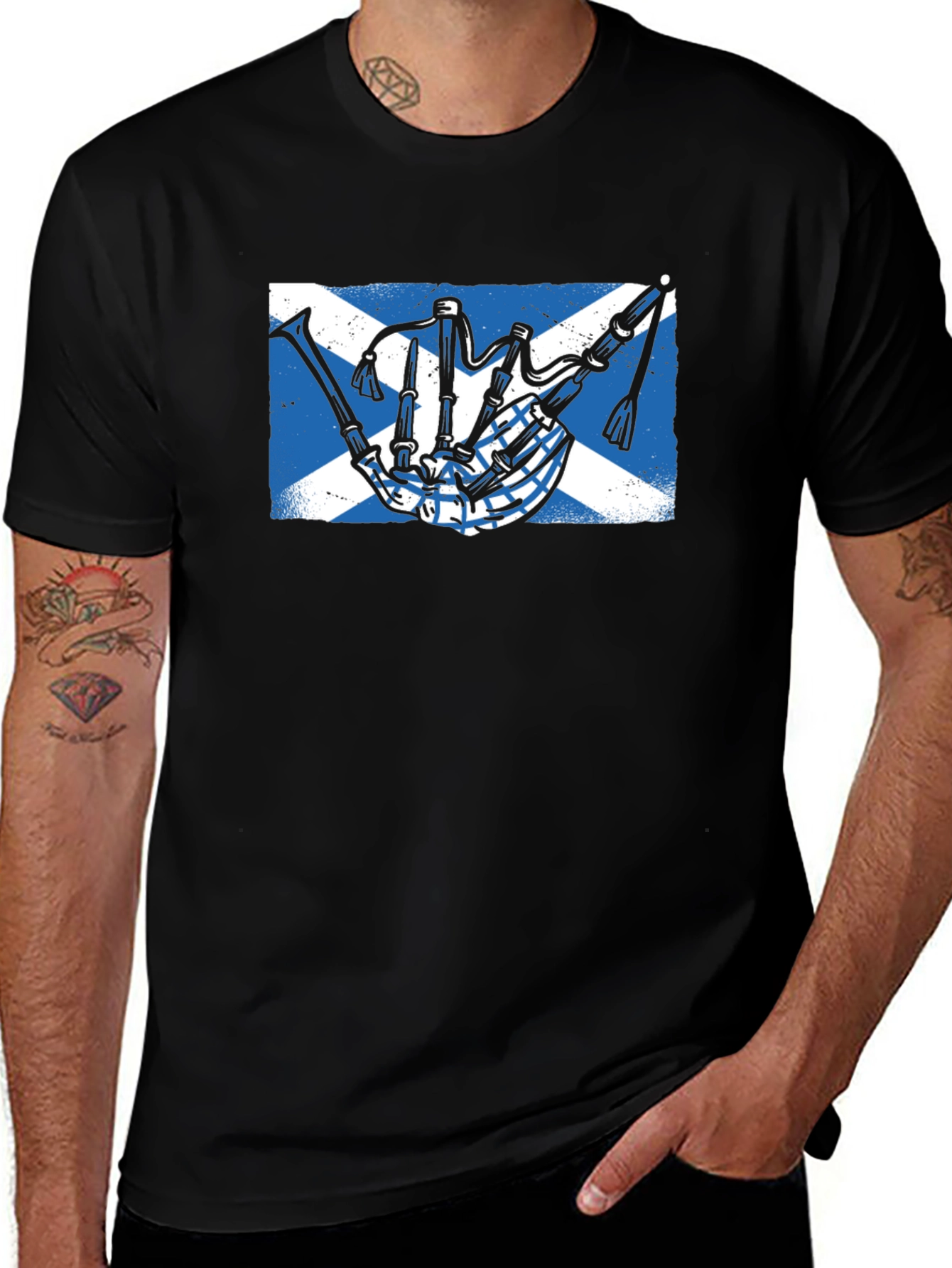 Scottish Bagpipe Flag Graphic Tee - Black