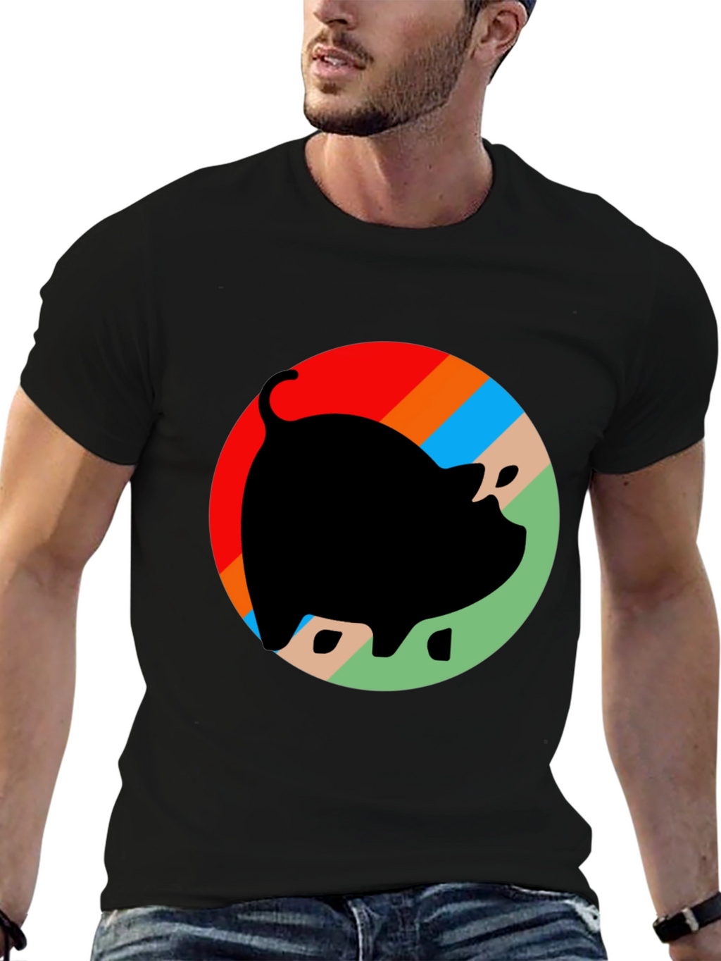Retro Pig Graphic T-Shirt - Black Cotton Tee