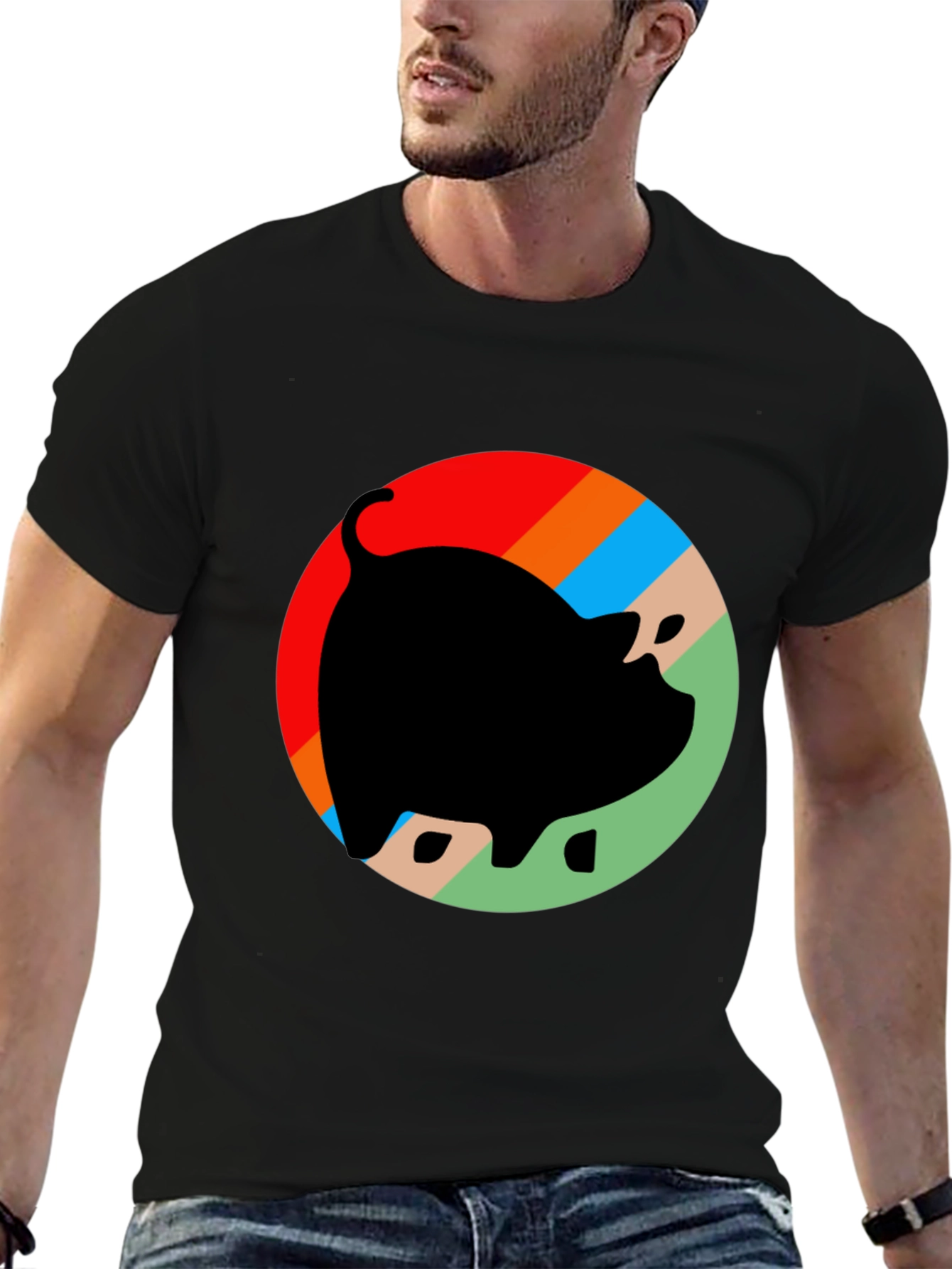 Retro Pig Graphic T-Shirt - Black Cotton Tee