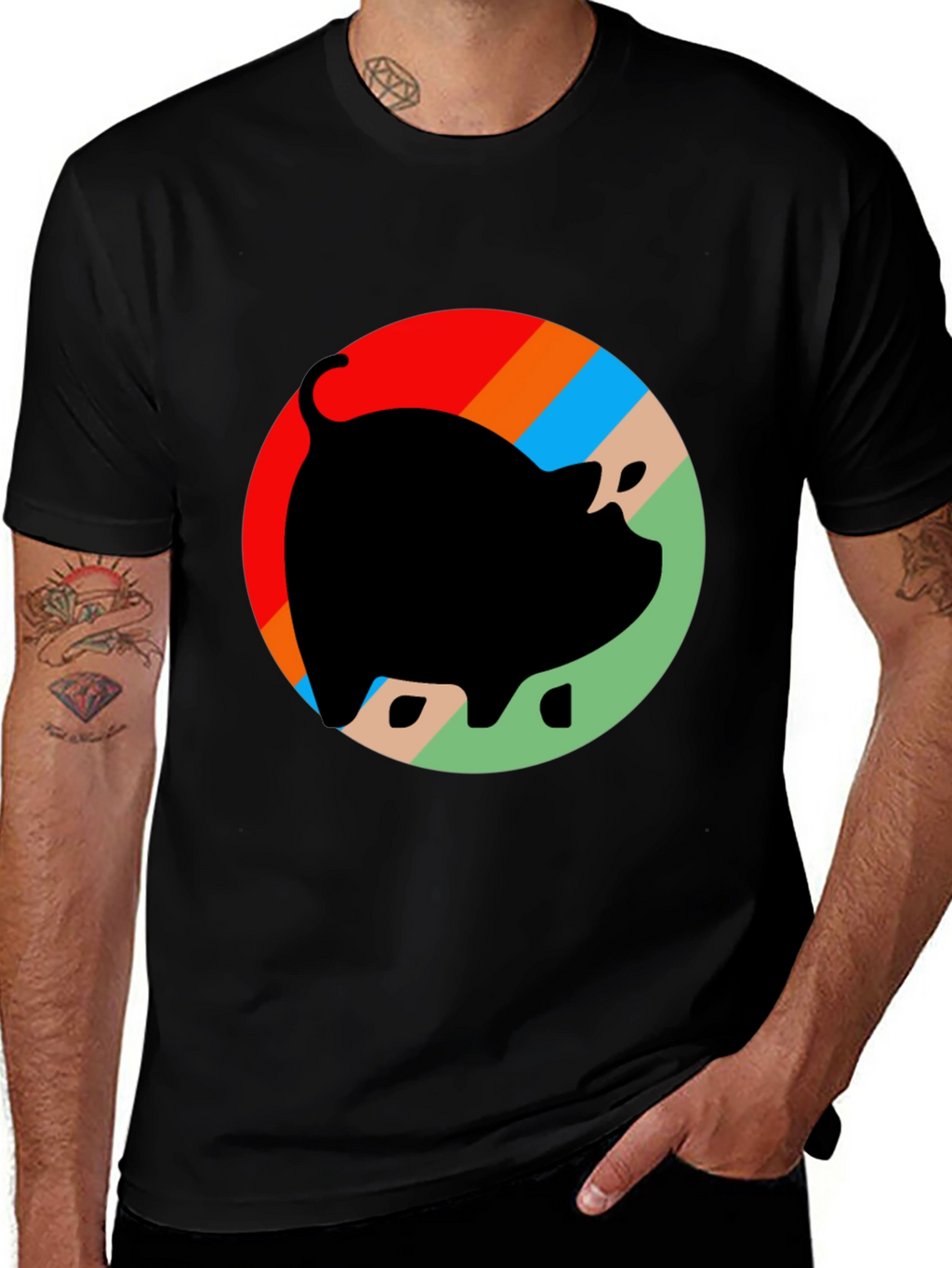 Retro Pig Graphic T-Shirt - Black Cotton Tee