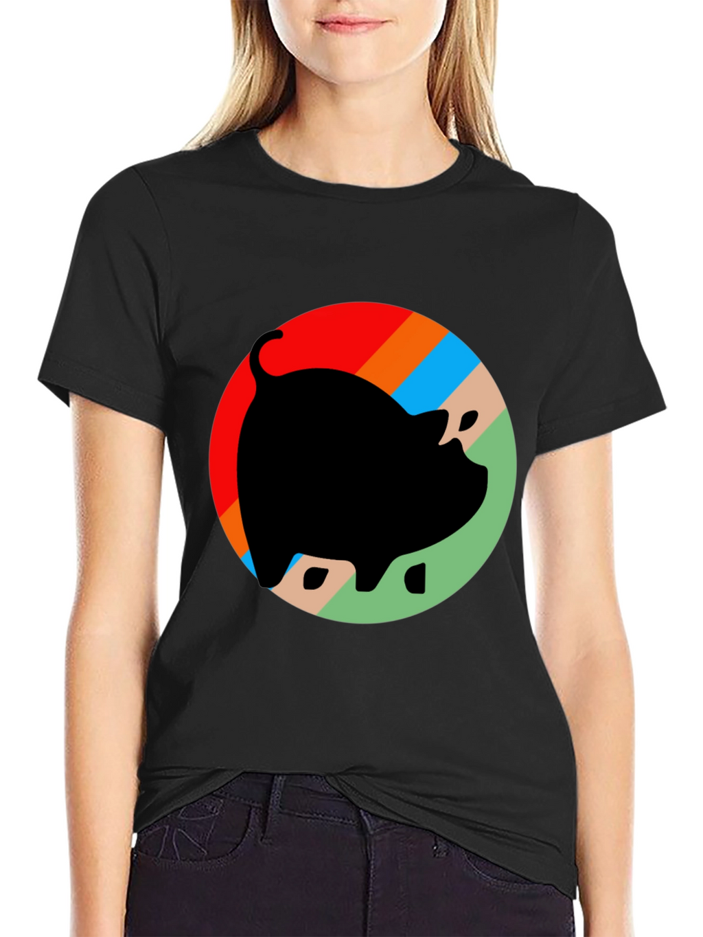 Retro Pig Graphic T-Shirt - Black Cotton Tee