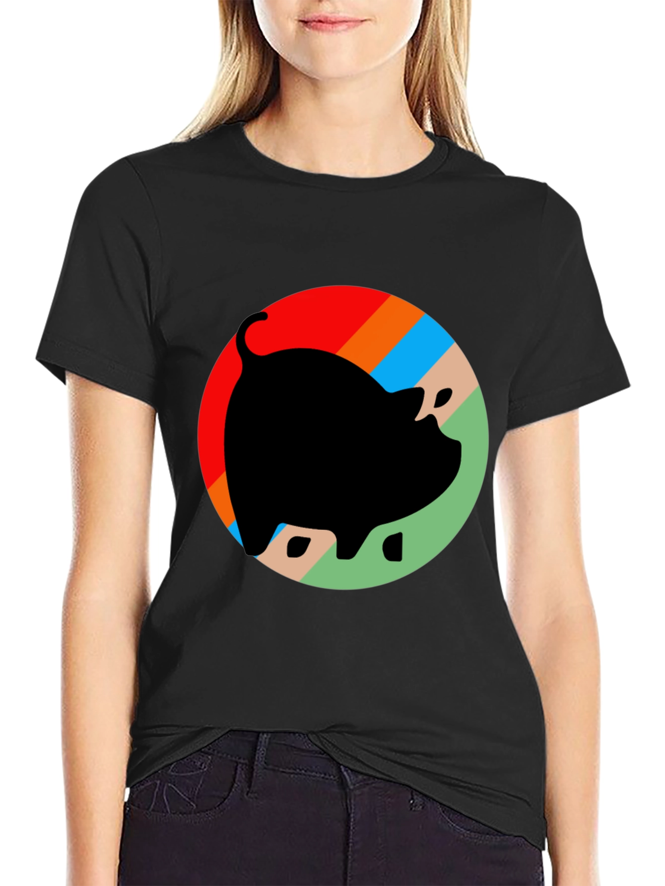 Retro Pig Graphic T-Shirt - Black Cotton Tee
