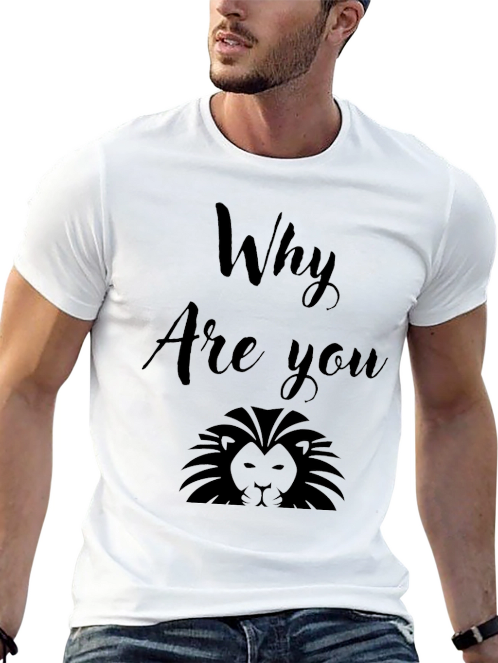 Why Are You Lion? Graphic Print Black T-Shirt