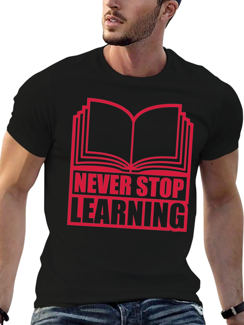 Never Stop Learning Graphic T-Shirt - Black