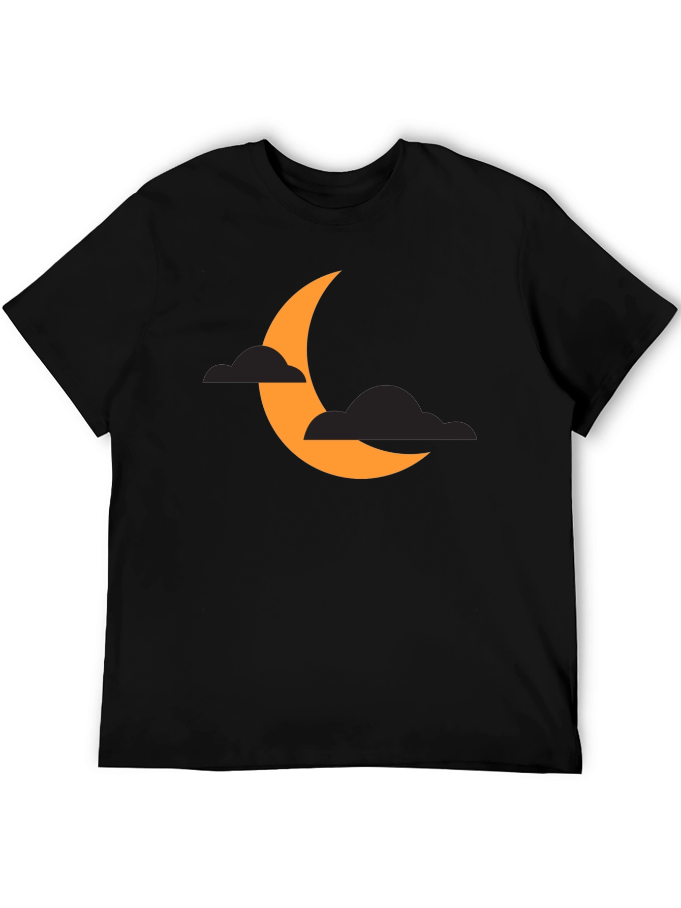 Crescent Moon & Clouds Graphic Tee - Black Cotton Blend
