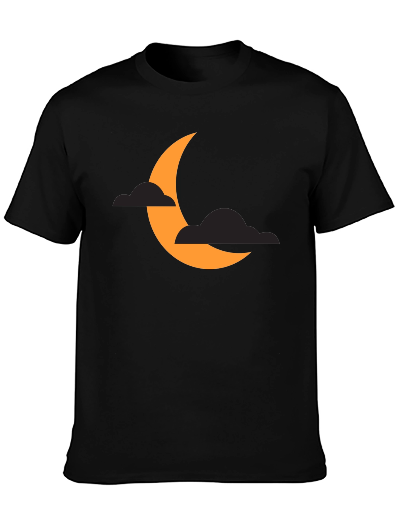 Crescent Moon & Clouds Graphic Tee - Black Cotton Blend