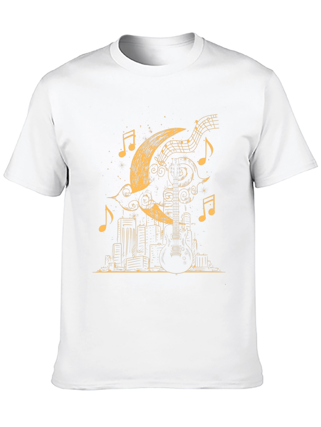 Guitar Moon Cityscape Graphic Tee - Black Cotton Blend