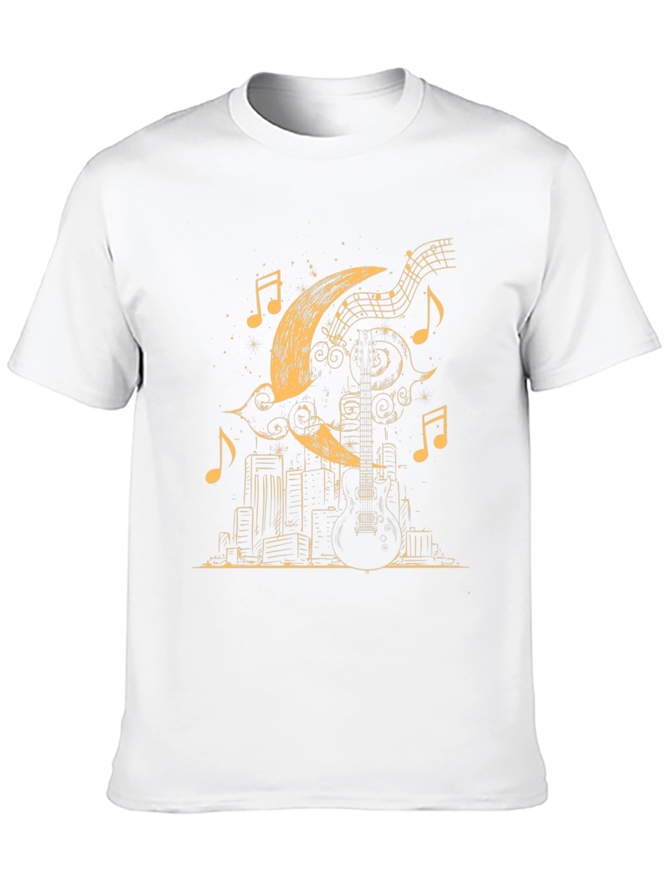 Guitar Moon Cityscape Graphic Tee - Black Cotton Blend