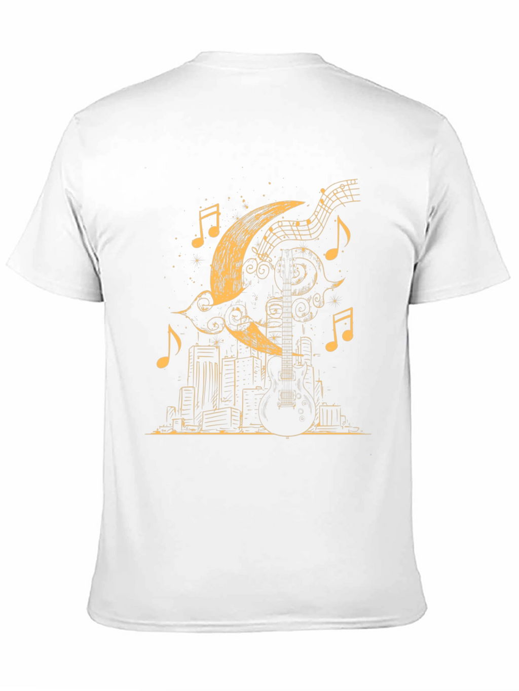 Guitar Moon Cityscape Graphic Tee - Black Cotton Blend