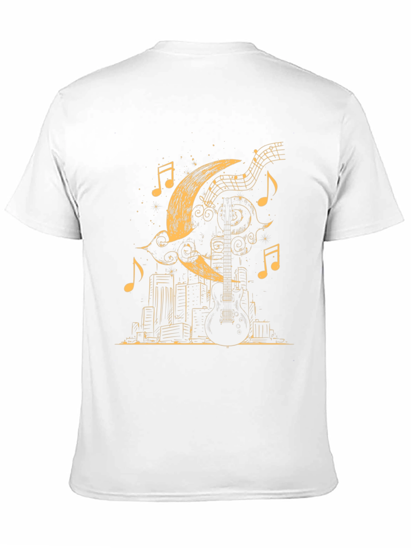 Guitar Moon Cityscape Graphic Tee - Black Cotton Blend